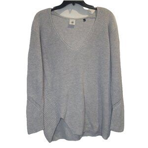 Cabi Women’s Cloud Gray Cotton V Neck Pullover Side Zip Sweater Top Sz M